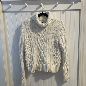 Land’s End Drifter Cozy Cable Knit Turtleneck Sweater - Cream